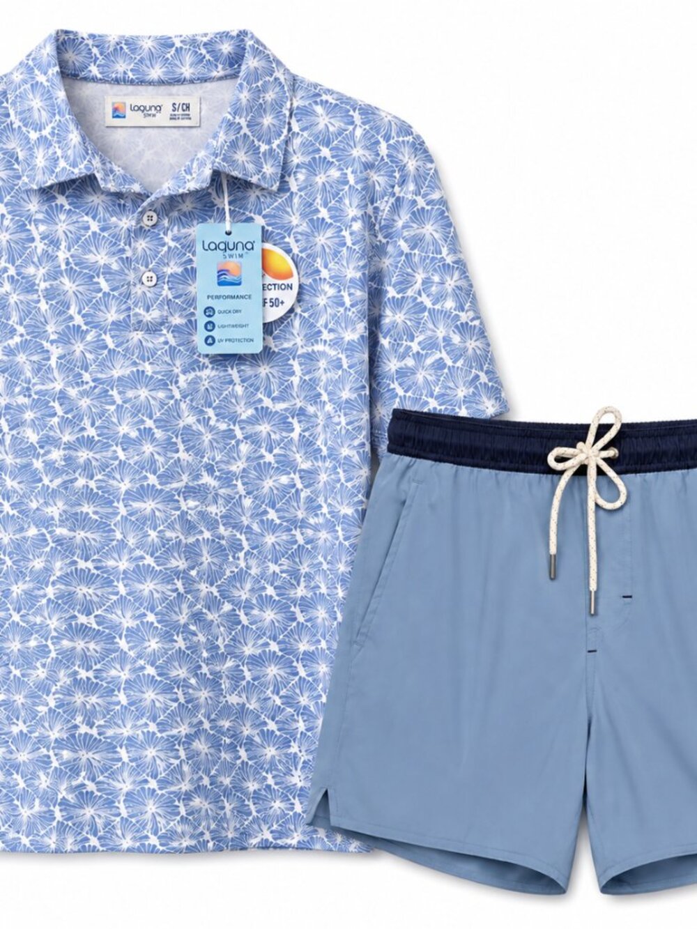 NWT Laguna Swim 2 Piece Set Men’s S Floral Polo Swim Shorts Coastal Resort